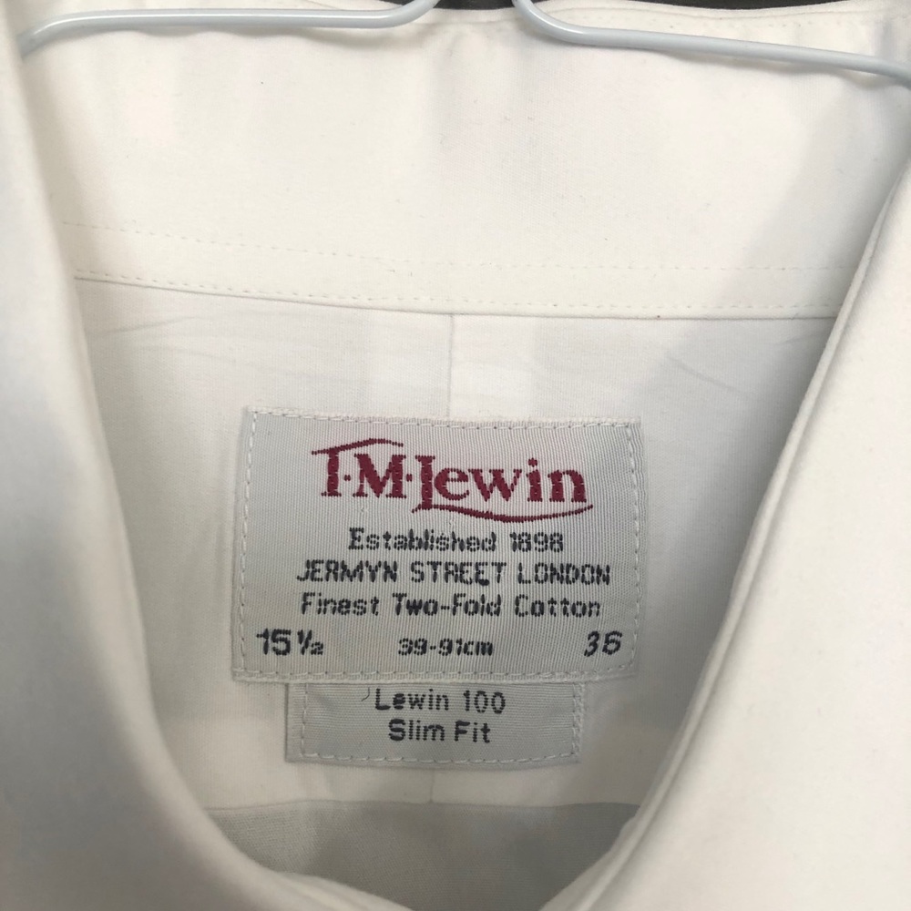 TM Lewin men dress white cotton shirt double cuff - Picture 6 of 6